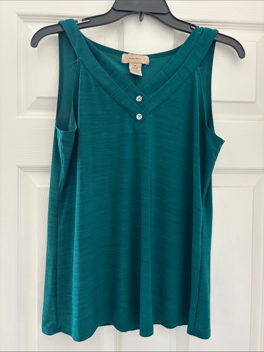 Diana Belle Teal Sleeveless V-Neck Tank with Decorative Buttons